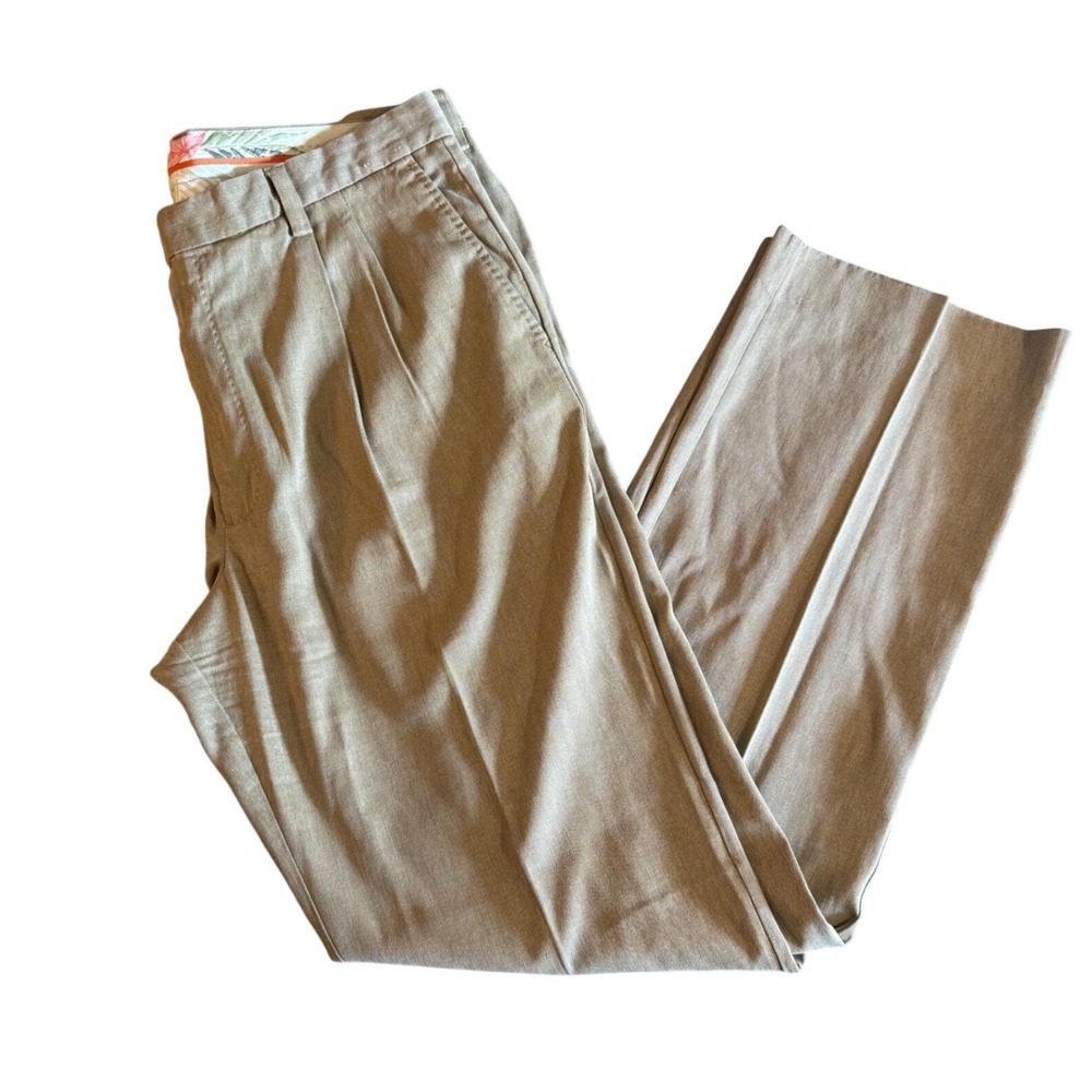 Tommy Bahama Silk Cotton Pleated Dress Pants Tan Khaki 38x34 Straight Leg